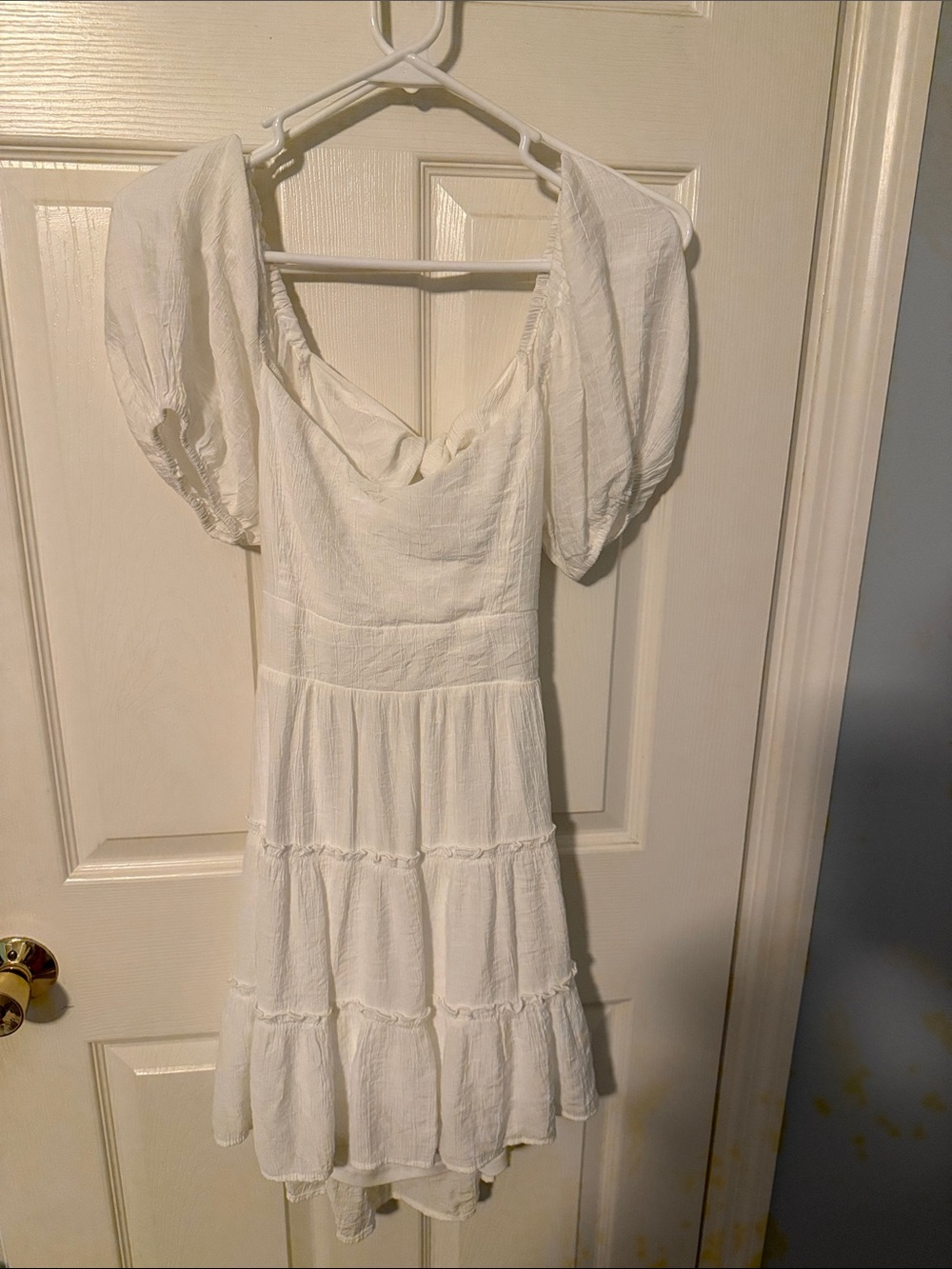 Altar’d state White Puff Sleeve Tiered Midi Dress -